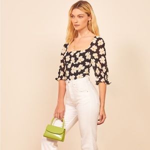 🌻 REFORMATION Georgia Floral-Print Crepe Top in Gemma. Size 00. Great cond!
